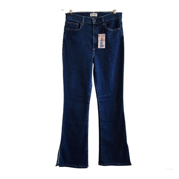 NWT Le Jean Charlie Gay High Waisted Split Hem Flare Blue Dark Wash Jeans 31 - Picture 1 of 12